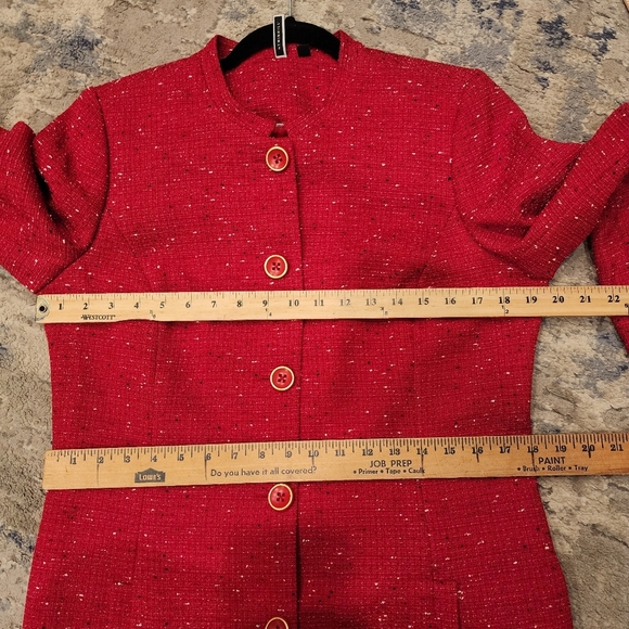 Mary Kay Red Tweed Button Jacket Long Blazer Mock Neck Size Medium Tall - Picture 3 of 16